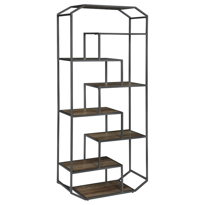 Leland 6-shelf Bookcase Rustic Brown and Dark Grey image