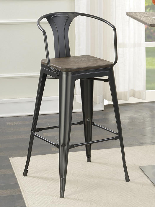 Cavalier Wooden Seat Bar Stools Dark Elm and Matte Black (Set of 2)