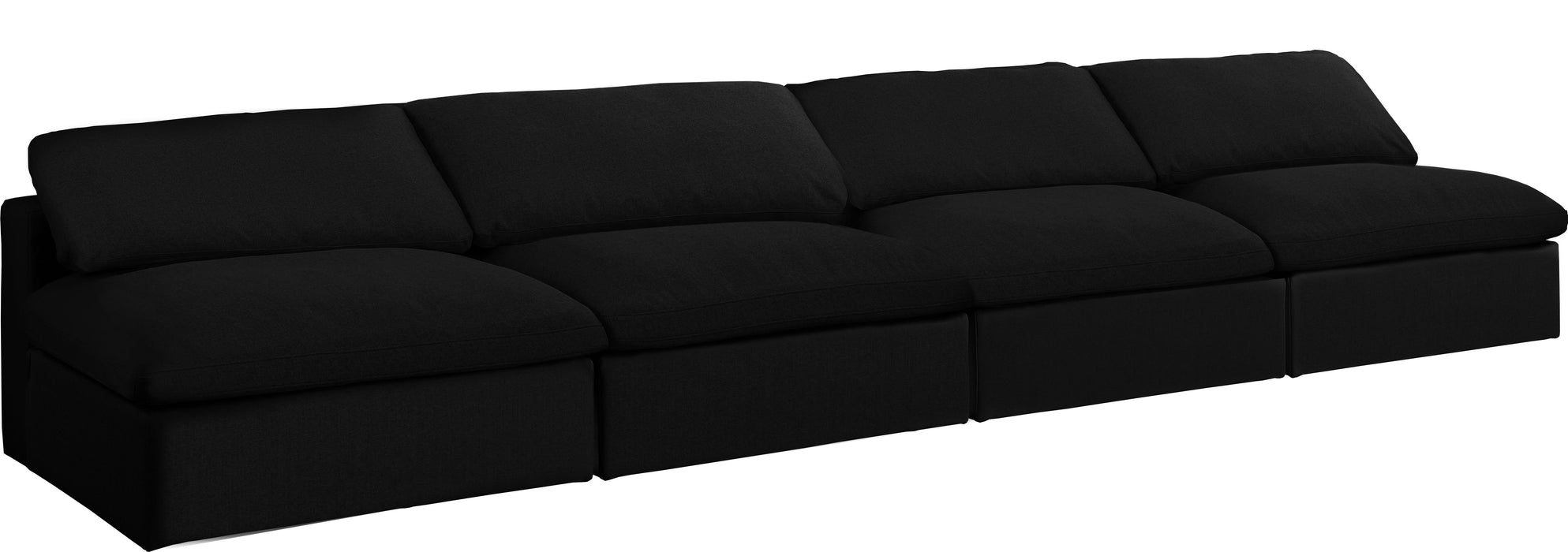 Serene Black Linen Fabric Deluxe Cloud Modular Armless Sofa