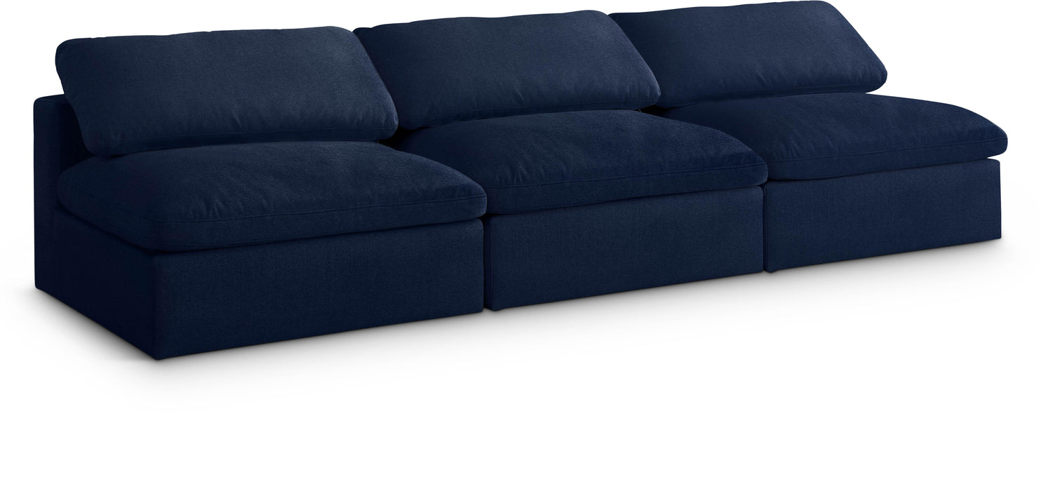 Serene Navy Linen Fabric Deluxe Cloud Modular Armless Sofa image