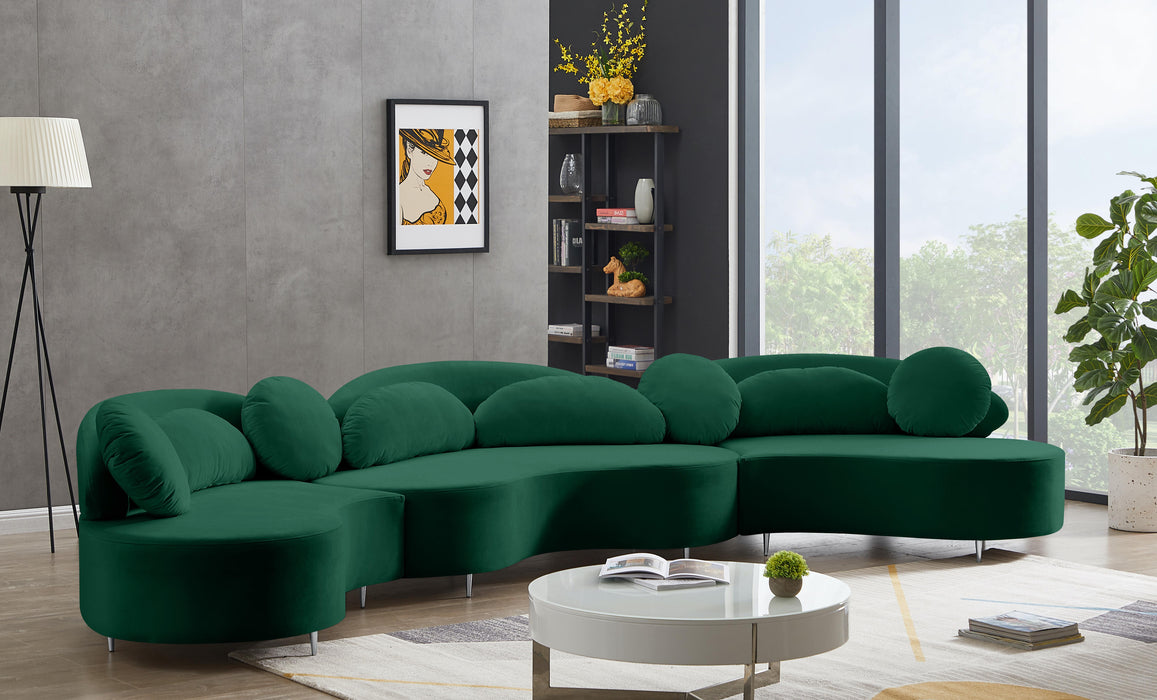 Vivacious Green Velvet 3pc. Sectional (3 Boxes)