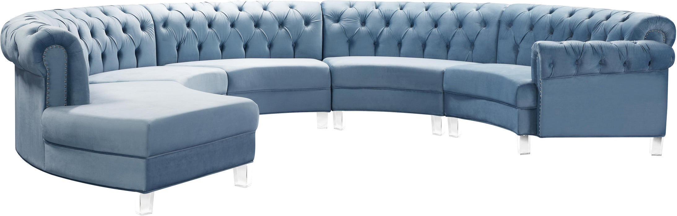 Anabella Sky Blue Velvet 5pc. Sectional