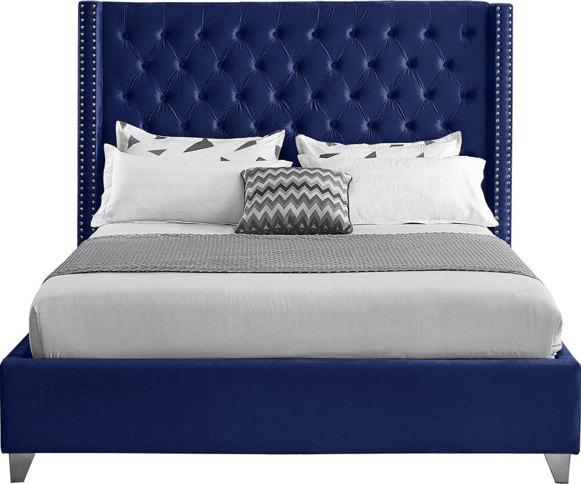 Aiden Navy Velvet Queen Bed