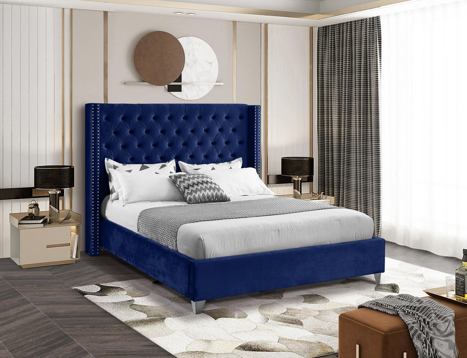 Aiden Navy Velvet King Bed