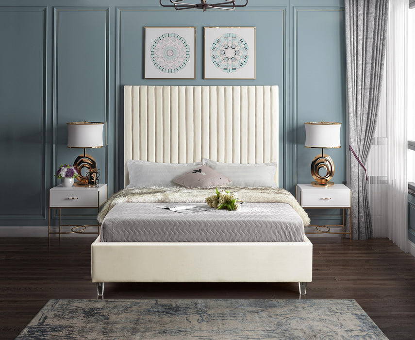 Candace Cream Velvet Queen Bed