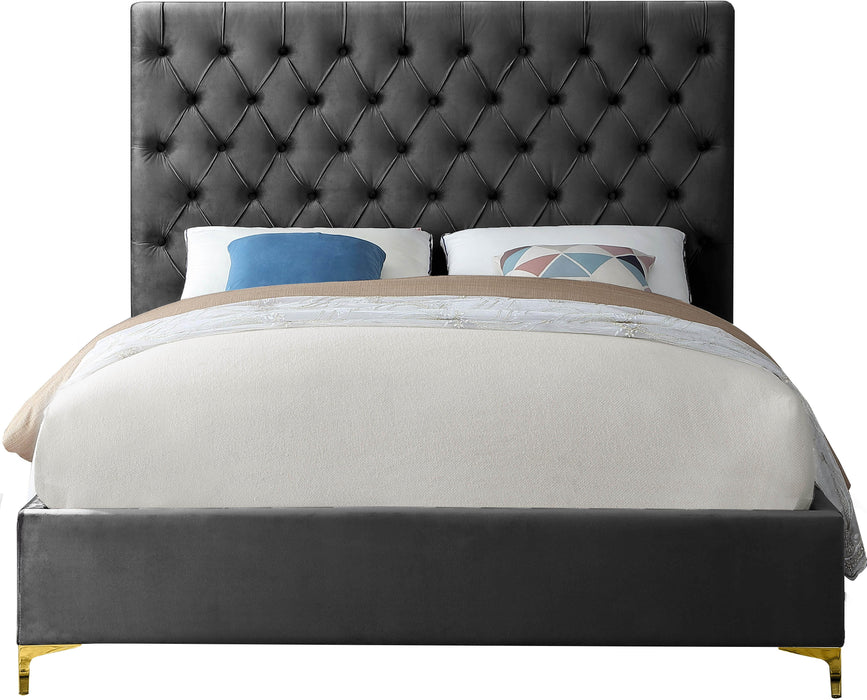 Cruz Grey Velvet Queen Bed