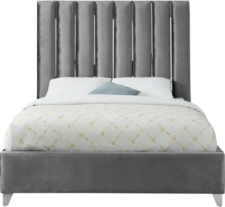 Enzo Grey Velvet King Bed