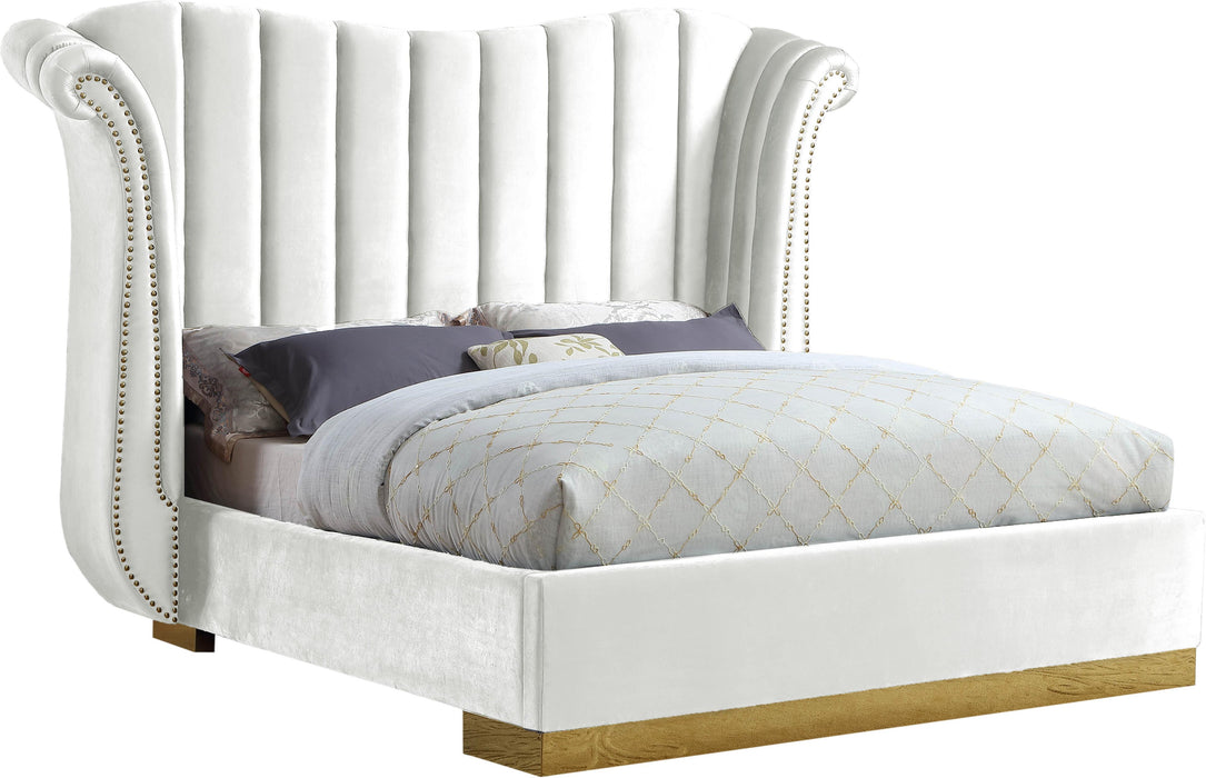 Flora White Velvet Queen Bed (3 Boxes) image