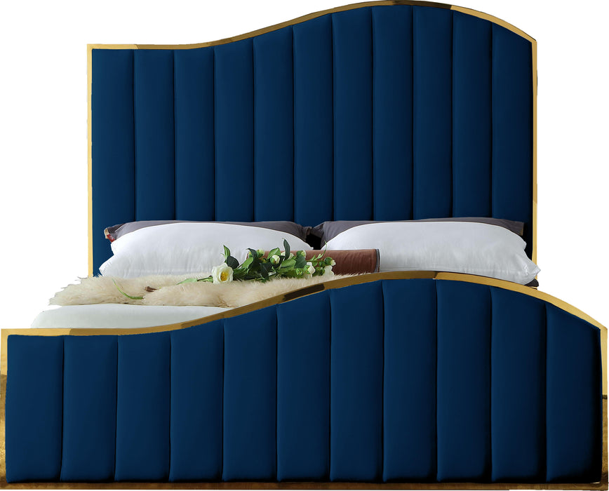 Jolie Navy Velvet King Bed (3 Boxes)