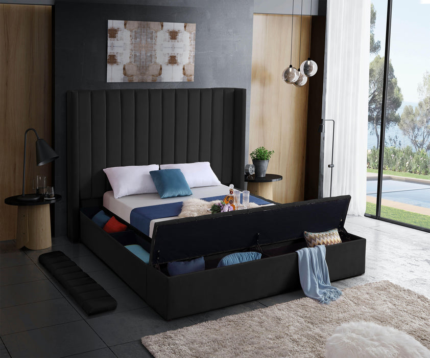 Kiki Black Velvet Queen Bed (3 Boxes)