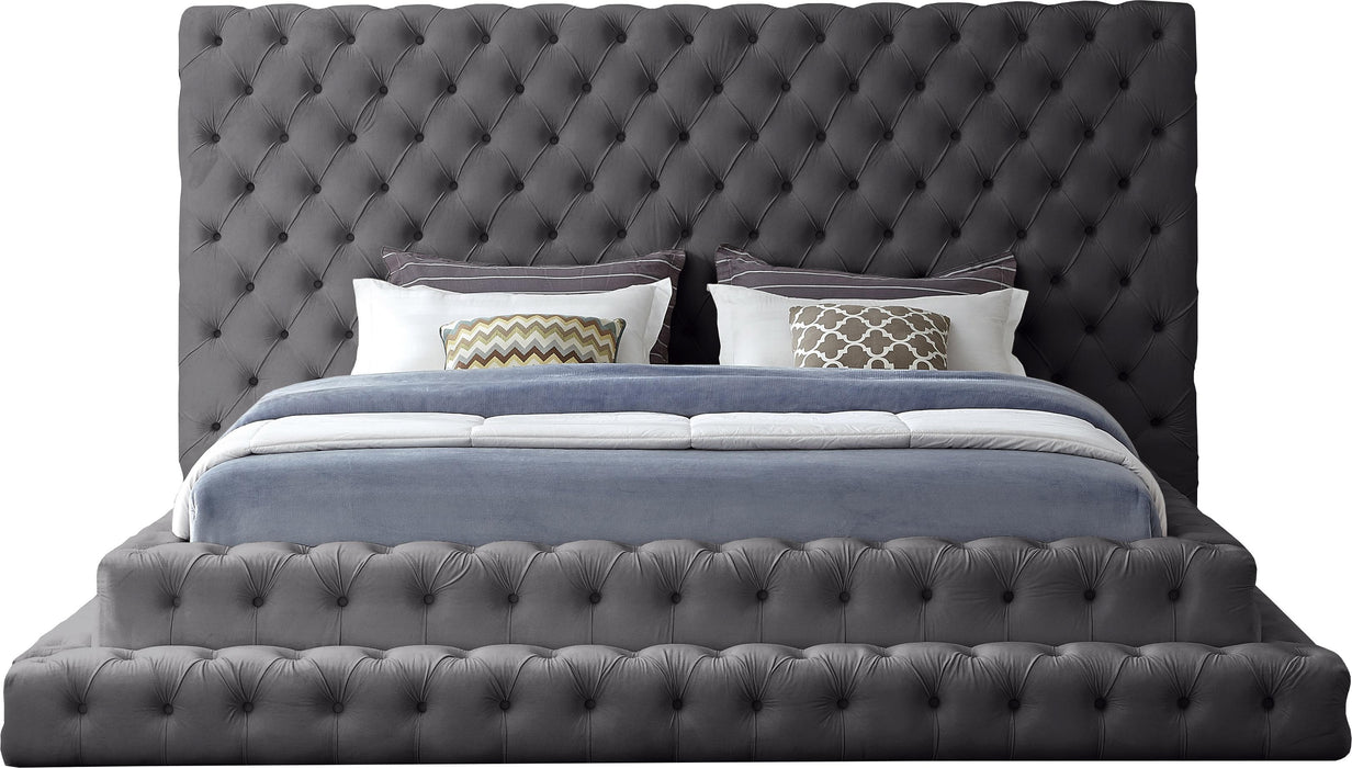 Revel Grey Velvet King Bed (3 Boxes)