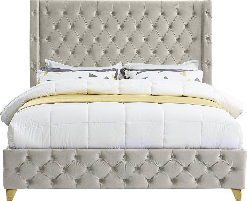 Savan Cream Velvet King Bed