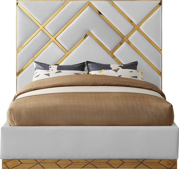 Vector White Faux Leather Queen Bed