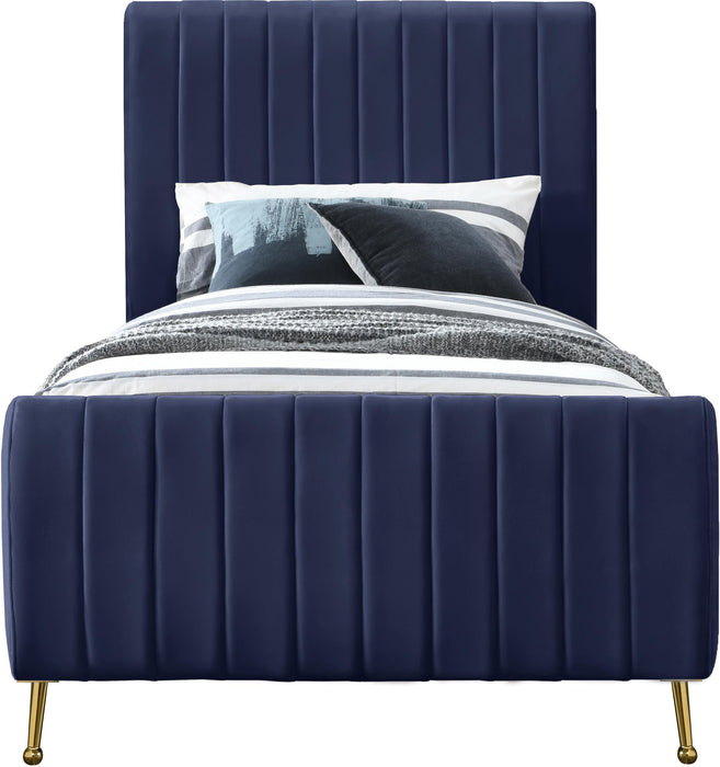 Zara Navy Velvet Twin Bed (3 Boxes)