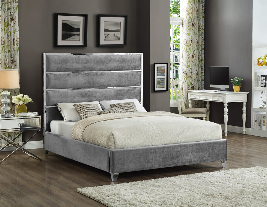 Zuma Grey Velvet Queen Bed